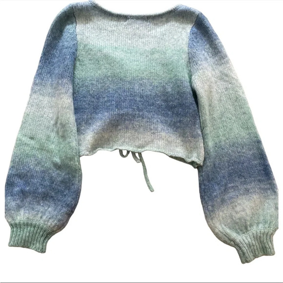 Blue Blush Women’s Small Ombre Mermaid Y2K Cropped Knit Sweater Balloon Sleeve - Picture 6 of 8
